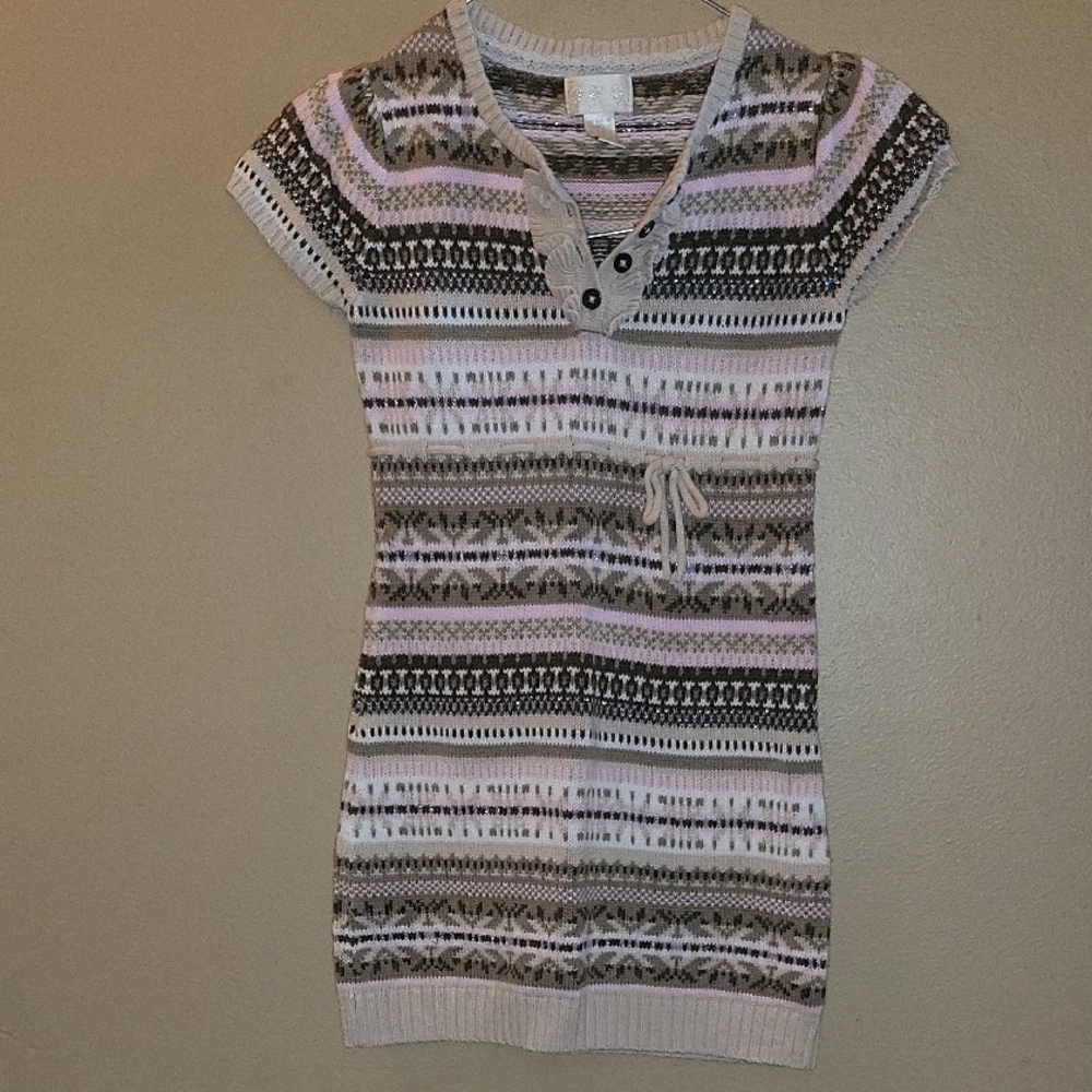 ❤️5for$25 White and Brown Casual Short Sleeve V-Neck Sweater Dress